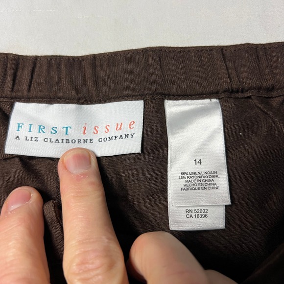 First Issue Liz Claiborne Brown Linen Blend Drawstring Pants Size 14 Monochrome - Picture 4 of 13